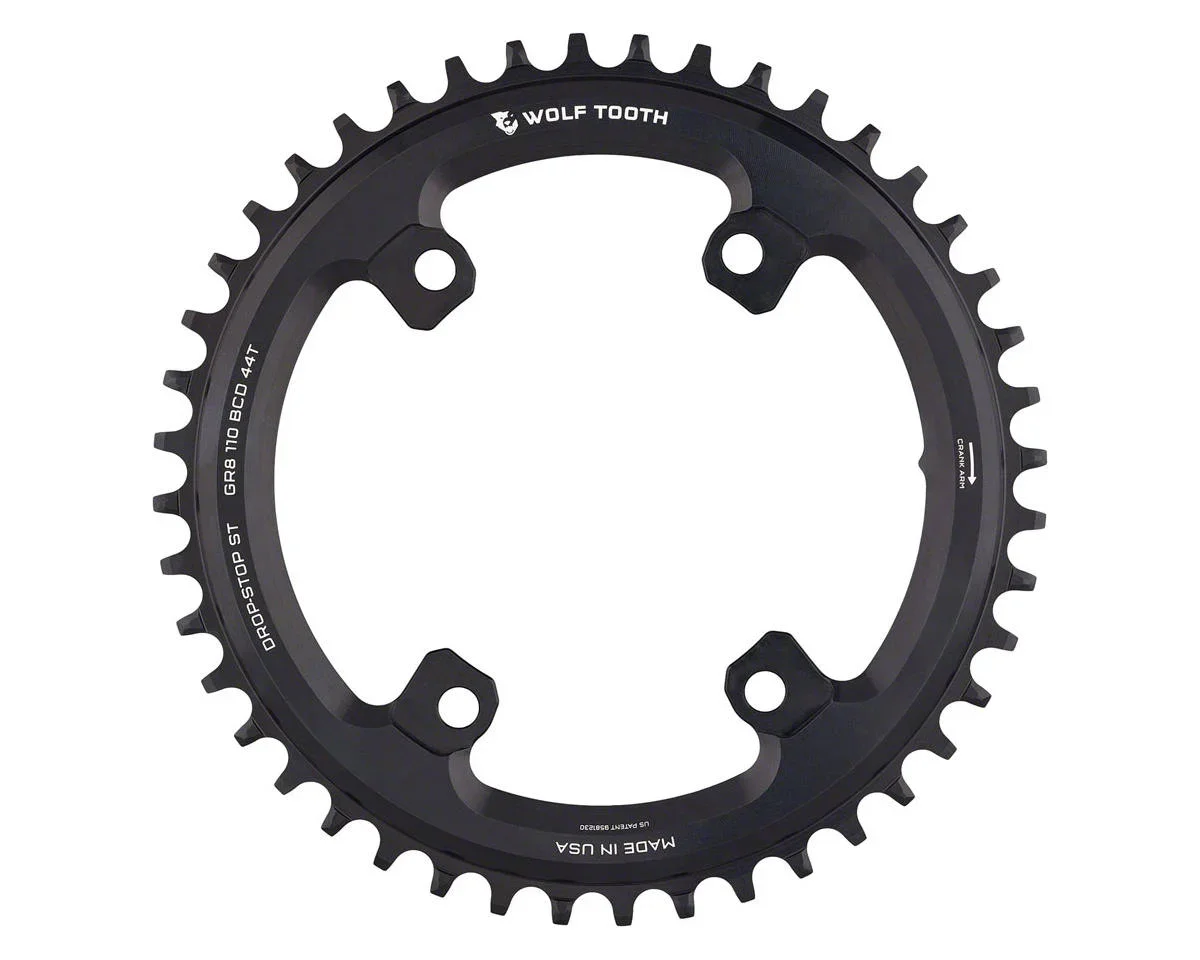 Wolf Tooth Components Asymmetric Chainring for Shimano GRX Cranksets (Black) (Drop-Stop ST) (Single) (44T) (110mm Shi...